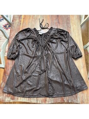 M By Maskit Chocolate Brown Metallic Semi-Sheer Mini Dress One Size